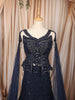 Midnight Navy Blue Heavy Sequins and Beads Embroidered Design Net Mermaid Bridal Lehenga with Designer Corset Blouse and Matching Cape Sleeve