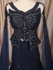 Midnight Navy Blue Heavy Sequins and Beads Embroidered Design Net Mermaid Bridal Lehenga with Designer Corset Blouse and Matching Cape Sleeve