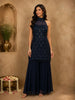 Midnight Navy Blue Heavy Sequins and Beads Embroidered Design Net Palazzo Suit With Dupatta