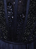 Midnight Navy Blue Heavy Sequins and Beads Embroidered Design Textured Party Wear Corset Skirt Top