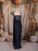 Midnight Navy Blue Heavy Sequins and Beads Embroidered Design Textured Party Wear Corset Skirt Top