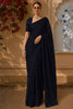 Midnight Navy Blue Heavy Stone Embellished Design Satin Party Wear Saree with Stone Work Border