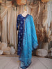 Midnight Navy Blue Ikat Printed Design Pure Cotton Straight Cut Salwar Suit with Matching Dupatta