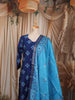 Midnight Navy Blue Ikat Printed Design Pure Cotton Straight Cut Salwar Suit with Matching Dupatta