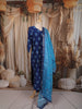 Midnight Navy Blue Ikat Printed Design Pure Cotton Straight Cut Salwar Suit with Matching Dupatta