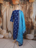 Midnight Navy Blue Ikat Printed Design Pure Cotton Straight Cut Salwar Suit with Matching Dupatta