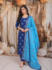 Midnight Navy Blue Ikat Printed Design Pure Cotton Straight Cut Salwar Suit with Matching Dupatta