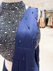 Midnight Navy Blue Mirror and Silver Beads Embroidered Design Satin Ready to Wear Draped Saree with Halter Blouse