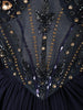 Midnight Navy Blue Multicolor Floral Beads and Zardozi Embroidered Design Chiffon Skirt Top Indo Western Lehenga with Matching Ruffled Dupatta