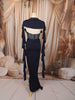 Midnight Navy Blue Multicolor Floral Beads and Zardozi Embroidered Design Chiffon Skirt Top Indo Western Lehenga with Matching Ruffled Dupatta