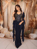 Midnight Navy Blue Multicolor Floral Beads and Zardozi Embroidered Design Chiffon Skirt Top Indo Western Lehenga with Matching Ruffled Dupatta