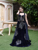 Midnight Navy Blue Oversized Floral Sequins and Beads Embroidered Design Velvet Party Wear Lehenga with Designer Choker Dupatta