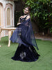 Midnight Navy Blue Oversized Floral Sequins and Beads Embroidered Design Velvet Party Wear Lehenga with Designer Choker Dupatta