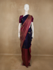 Midnight Navy Blue Paisley Butta Woven Design Pure Kanchipuram Silk Saree with Contrast Floral Border