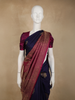 Midnight Navy Blue Paisley Butta Woven Design Pure Kanchipuram Silk Saree with Contrast Floral Border