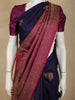 Midnight Navy Blue Paisley Butta Woven Design Pure Kanchipuram Silk Saree with Contrast Floral Border