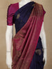 Midnight Navy Blue Paisley Butta Woven Design Pure Kanchipuram Silk Saree with Contrast Floral Border