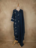 Midnight Navy Blue Thread Embroidered Design Cotton Salwar Suit with Dupatta
