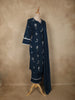 Midnight Navy Blue Thread Embroidered Design Cotton Salwar Suit with Dupatta