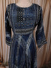 Midnight Navy Blue Traditional Geometric Printed Design Crepe Silk Anarkali Salwar Suit with Matching Dupatta