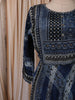 Midnight Navy Blue Traditional Geometric Printed Design Crepe Silk Anarkali Salwar Suit with Matching Dupatta
