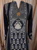 Midnight Navy Blue Traditional Motif Printed Design Crepe Silk Anarkali Salwar Suit with Matching Dupatta