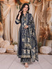 Midnight Navy Blue Traditional Motif Printed Design Crepe Silk Anarkali Salwar Suit with Matching Dupatta