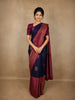 Midnight Navy Blue Paisley Butta Woven Design Pure Kanchipuram Silk Saree with Contrast Floral Border