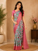 Mint Aqua Blue Floral Woven Design Art Silk Designer Saree