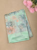Mint Aqua Green Floral Printed Design Linen Cotton Casual Wear Saree