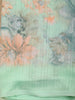 Mint Aqua Green Floral Printed Design Linen Cotton Casual Wear Saree