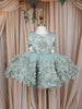 Mint Green 3D Floral Design Net Frock