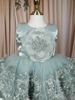 Mint Green 3D Floral Design Net Frock
