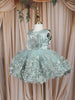 Mint Green 3D Floral Design Net Frock