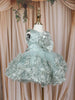 Mint Green 3D Floral Design Net Frock
