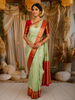 Mint Green Butta Woven Design Pure Kanchipuram Silk Saree with Contrast Zari Border