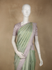 Mint Green Checks Woven Pure Kanchipuram Silk Saree with Pastel Lavender Border