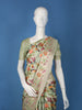 Mint Green Floral And Bird Printed Tussar Silk Saree