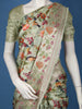 Mint Green Floral And Bird Printed Tussar Silk Saree