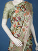 Mint Green Floral And Bird Printed Tussar Silk Saree