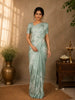 Mint Green Floral Design Tussar Saree with Applique Work