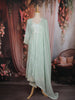 Mint Green Floral Embroidered Cotton Salwar Suit with Embroidered Dupatta