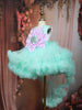 Mint Green Floral Layered Design Net Ruffle Frock