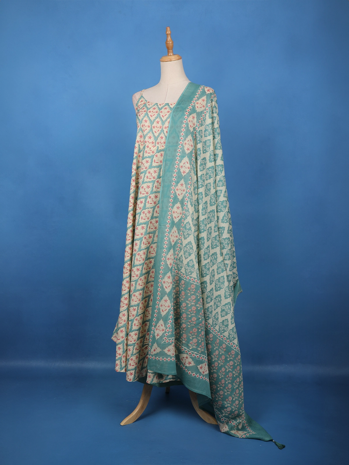 Mint Green Floral Printed Cotton Salwar Suit - Diadem