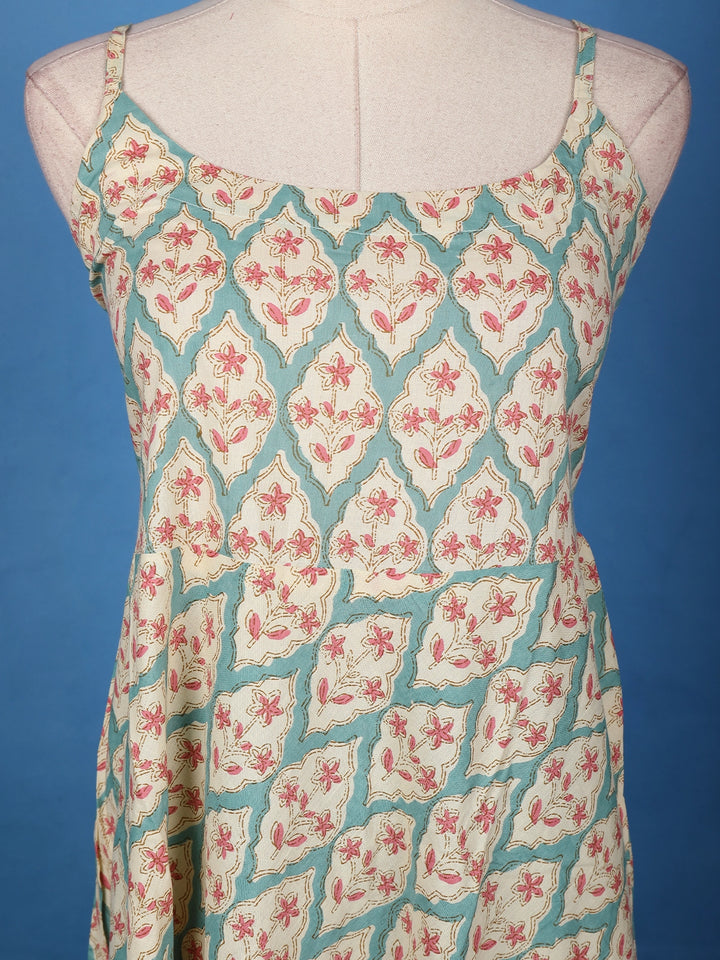 Mint Green Floral Printed Cotton Salwar Suit - Diadem