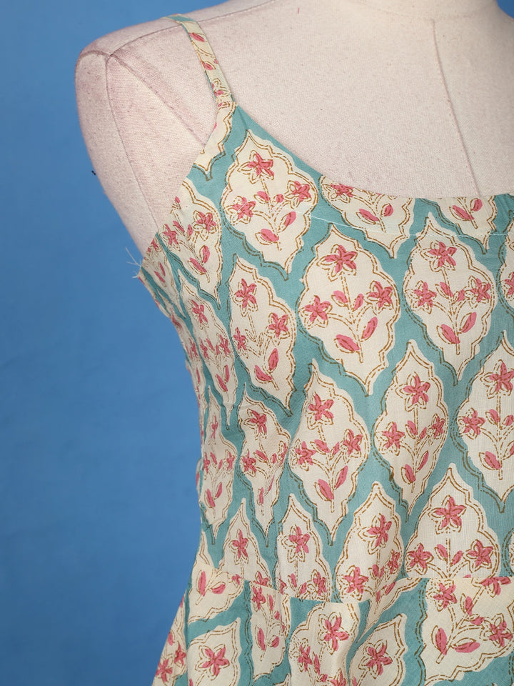 Mint Green Floral Printed Cotton Salwar Suit - Diadem