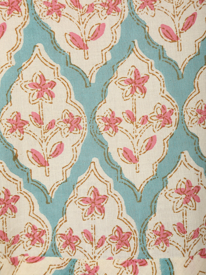 Mint Green Floral Printed Cotton Salwar Suit - Diadem