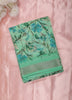 Mint Green Floral Printed Design Linen Cotton Saree