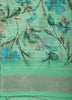 Mint Green Floral Printed Design Linen Cotton Saree