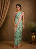 Mint Green Floral Printed Design Tussar Saree